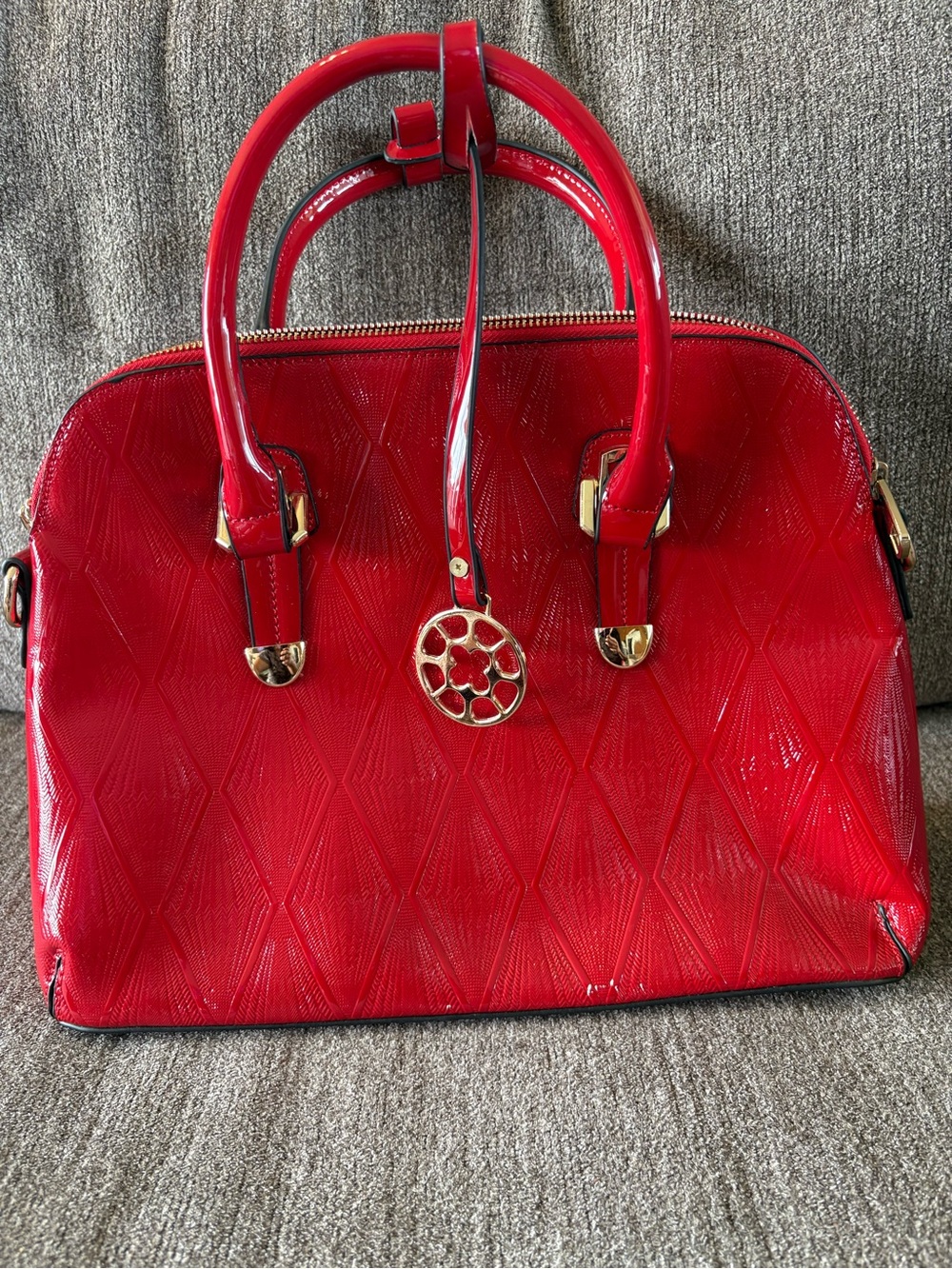 Women’s Red SWG Fashion Shiny Tote Bag Purse with Gold Color Accent Charm